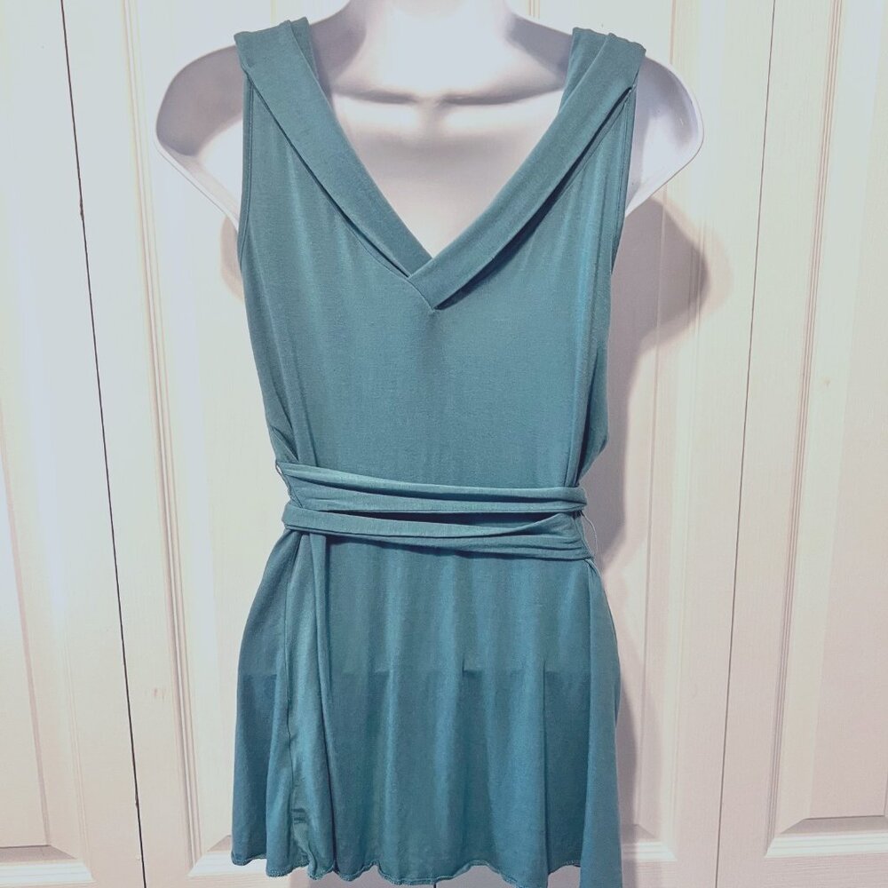 Banana Republic Sleeveless Summer Tie Waist Top-Sz. Med-Teal/Stretch-V Neck- - Picture 10 of 13